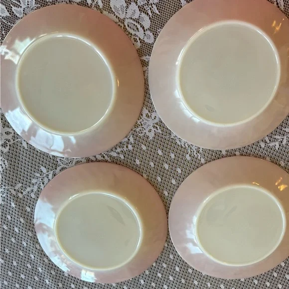 Rare Find- Set of 4 Fire King Pink Swirl Dinner Plates 9" Vintage 1950's